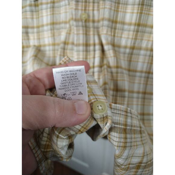 Woolrich Men's XL Shirt Brown Plaid Collared Button Shirt Sleeve - Picture 8 of 9